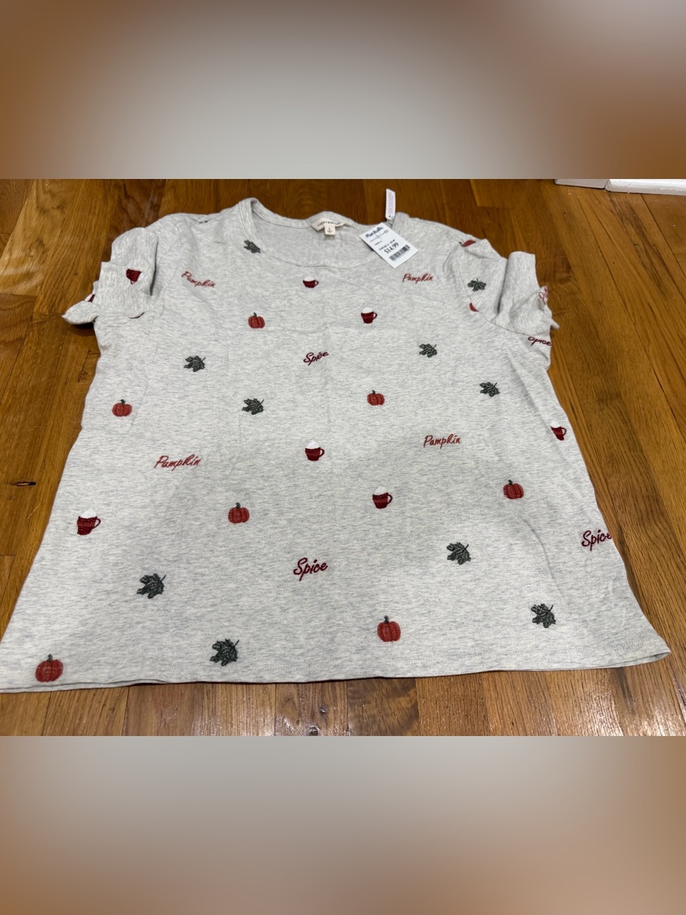Womens Gray 'Pumpkin Spice' Short Sleeve Tee